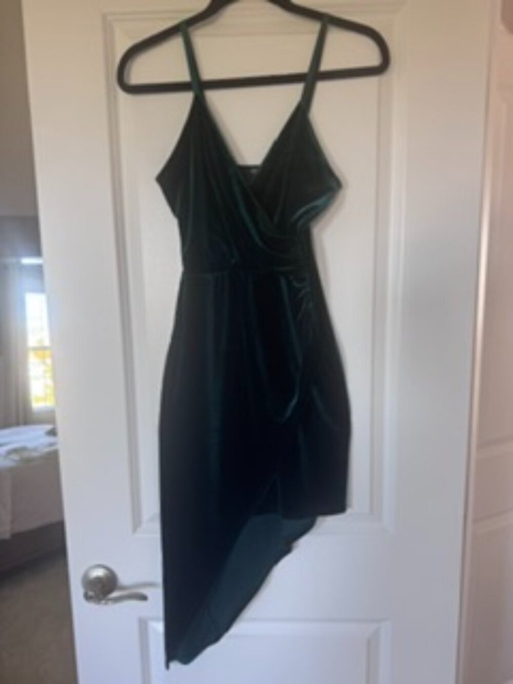 BRAND NEW - Velvet Emerald Green Asymmetrical Spaghetti Strap Dress